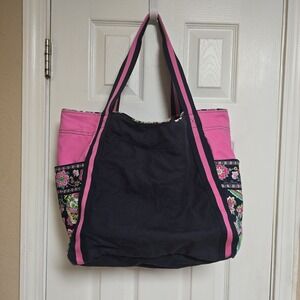 Vintage VERA BRADLEY‎ Pink/ Navy Paisley Women's Tote Bag w/ Pockets, EUC